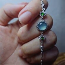 |夢幻藍仙子|A貨翡翠冰玻藍膠大蛋面8.2mm純銀鍍18k精緻手鏈
