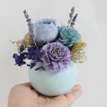 文青古典藍金永生盆花 乾燥花 婚禮生日畢業開幕調職升遷退休禮物