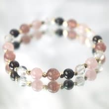 粉晶-草莓晶-石榴石-白水晶-招財-開運-水晶手鍊