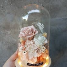 海藏設計| 溫柔奶茶裸粉。發光永生花玻璃罩 /裸色永生玫瑰 夜燈