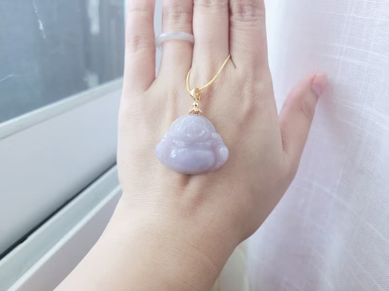 【親翠】天然翡翠 冰紫胖臉圓肚美佛公14K包金項鍊 | 佛系