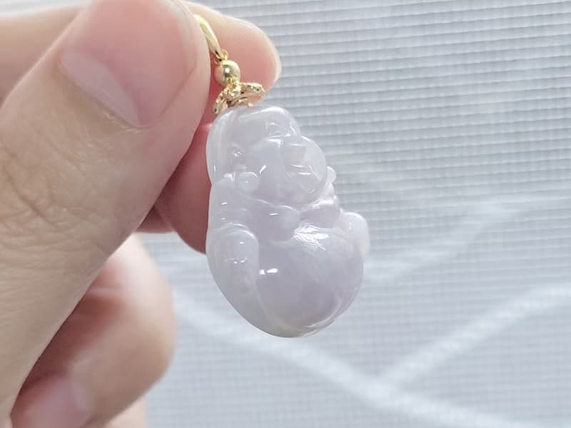【親翠】天然翡翠 冰紫胖臉圓肚美佛公14K包金項鍊 | 佛系