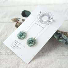 絹線製 搖曳小花垂墜耳環 / 耳夾 | 綠色 | 免運費