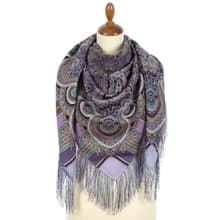 Pavlovo Posad Russian Shawl 100% Wool Scarf 125x125 cm Wrap Silk Fringe 1943-65