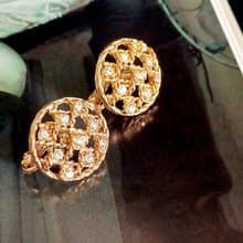 vintage jewelry  復古金色網狀綴萊茵鑽  夾式耳環