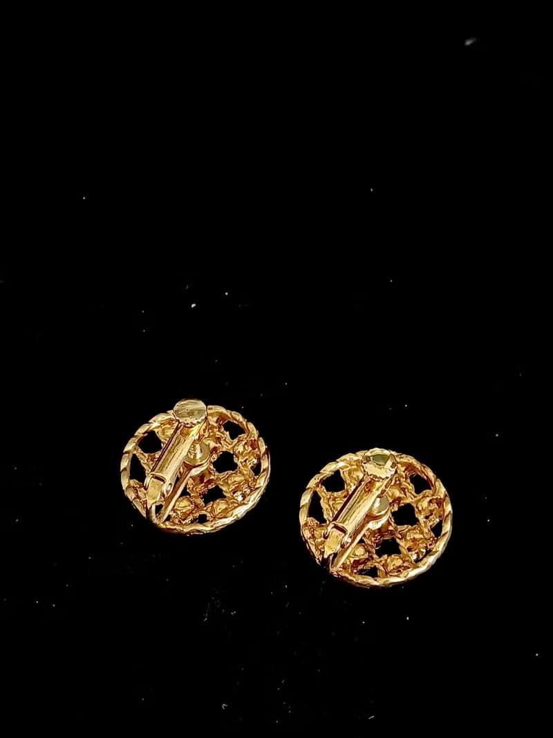 vintage jewelry  復古金色網狀綴萊茵鑽  夾式耳環