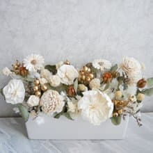 長盆大型乾燥花盆花【純白流金】開幕禮/新居/祝賀盆花/喬遷禮