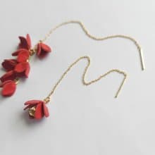 皮革系列-一串紅 皮革花 耳線耳環/耳夾
