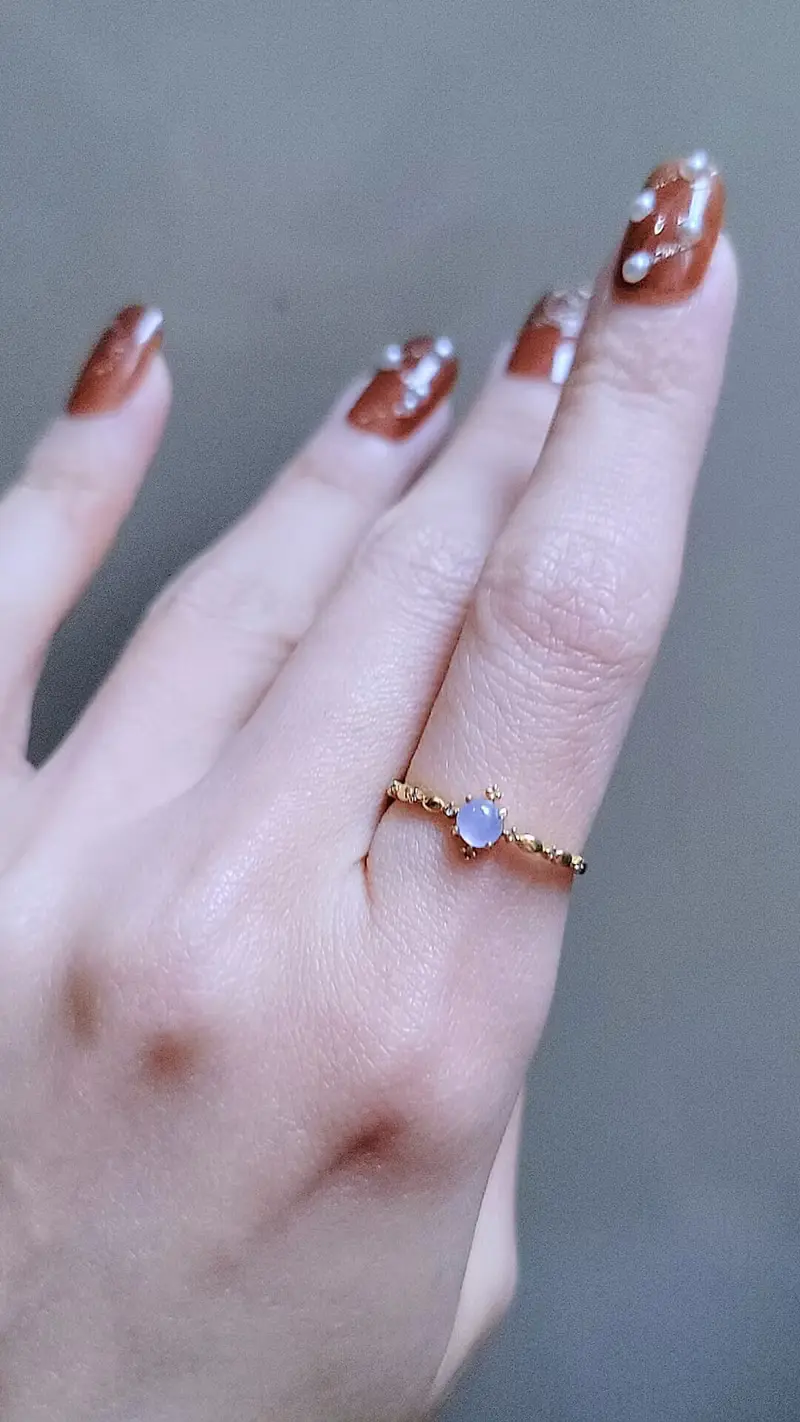 |仙氣小貴婦|a貨翡翠冰玻濃粉紫蛋面4.5mm18k金蕾絲設計款戒指
