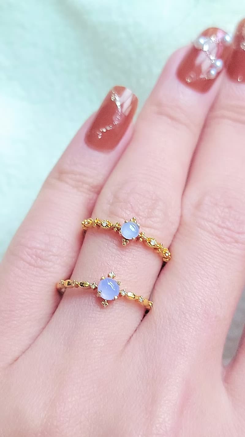|仙氣小貴婦|a貨翡翠冰玻濃粉紫蛋面4.5mm18k金蕾絲設計款戒指