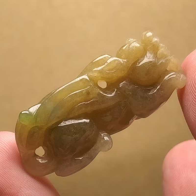 【招財神獸】黃翡飄綠翡翠飛天貔貅 | 天然緬甸玉翡翠A貨 | 送禮