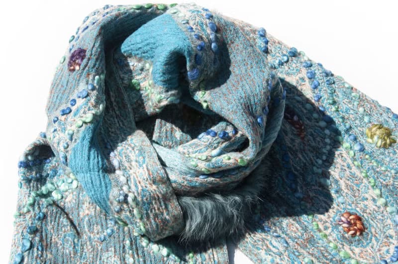 喀什米爾Cashmere/水煮羊毛披肩/針織圍巾/刺繡圍巾/羊絨披巾-花
