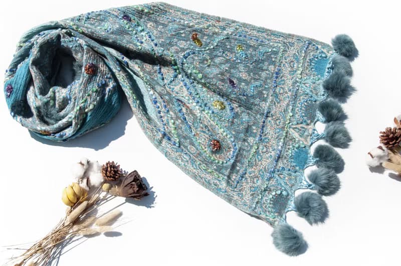 喀什米爾Cashmere/水煮羊毛披肩/針織圍巾/刺繡圍巾/羊絨披巾-花