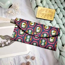 單層款布紅包袋-紅藍暴富小招財貓-手作布紅包袋-萬用收納包-存摺