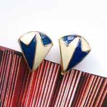 Vintage Jewelry 西洋古董飾品 個性幾何 雙色 小貼耳  夾式耳環