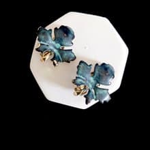 vintage jewelry  典雅銅青色琺瑯楓葉 夾式耳環
