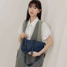 supportingrole 真皮簡單優雅線條設計肩側背包 藍