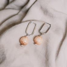 【環保 耳環】柔 - 瑩白珠寶鍍銀耳圈耳環/ 純手工 / 禮物 / 推薦