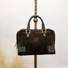 【 日本直送　名牌中古包 】LOEWE ロエベ アマソナ28 ハンドバッグ ブラウン スエード ミニボストン vintage ヴィンテージ 3s6cim