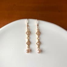 14K包金 星芒橢圓珍珠耳環 耳夾 14KGF
