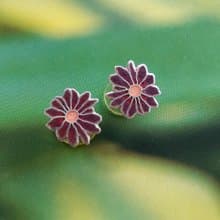【西洋古董飾品 】景泰藍-小巧 紅色調 小花卉 針式耳環