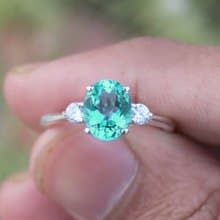 9 x 7 mm Blue green natural topaz ring silver sterling 925 size 7.0 free resize