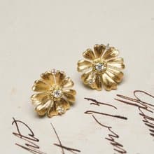 18K 復古緞面金小鑽花花耳環