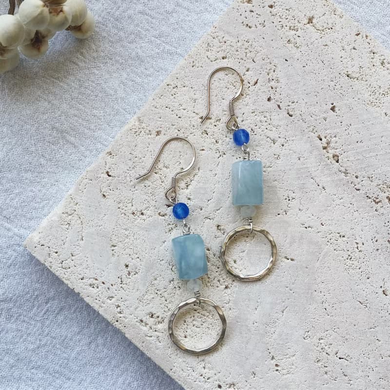 拾銀 | 藍境之環純銀耳環 | 清新百搭 藍色調