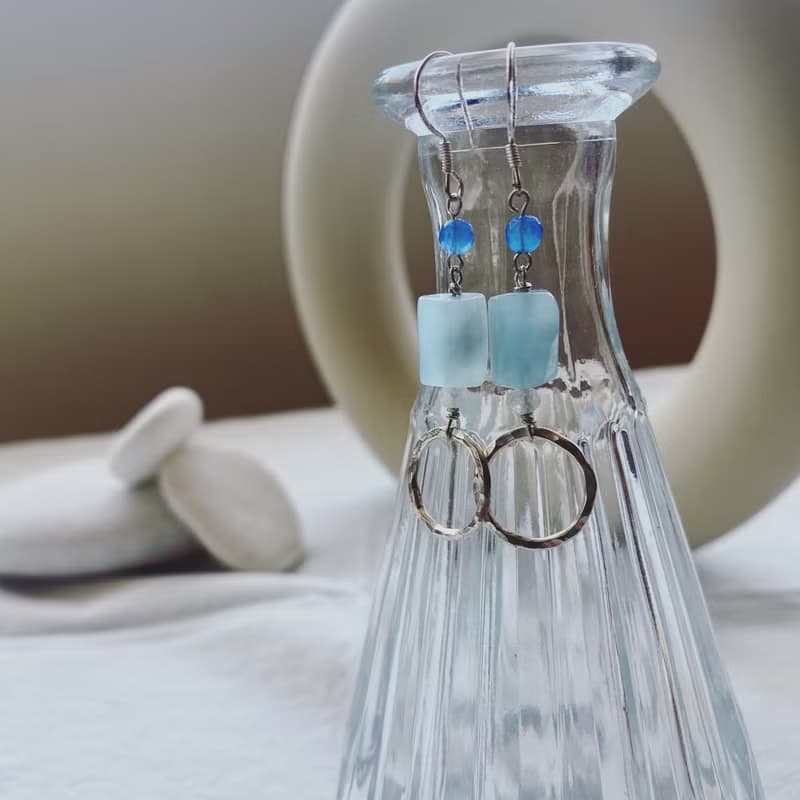 拾銀 | 藍境之環純銀耳環 | 清新百搭 藍色調
