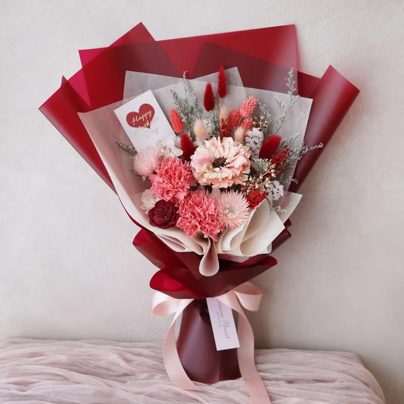 暖心紅母親節不凋花康乃馨花束