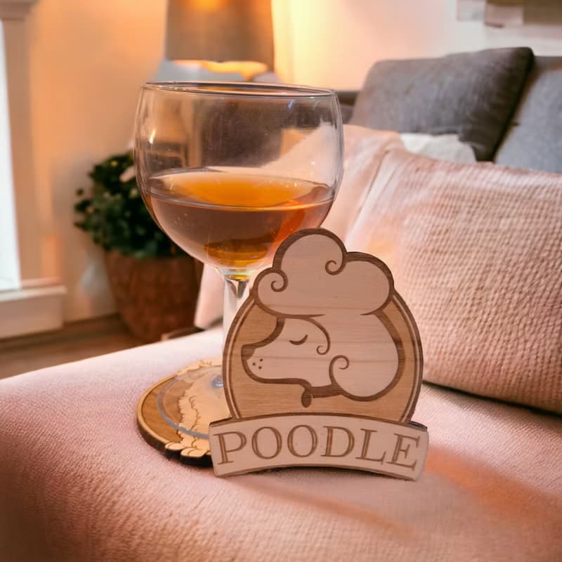Poodle Wooden Coaster Set – Elegant Poodle Breed Themed Wooden Drink Coasters