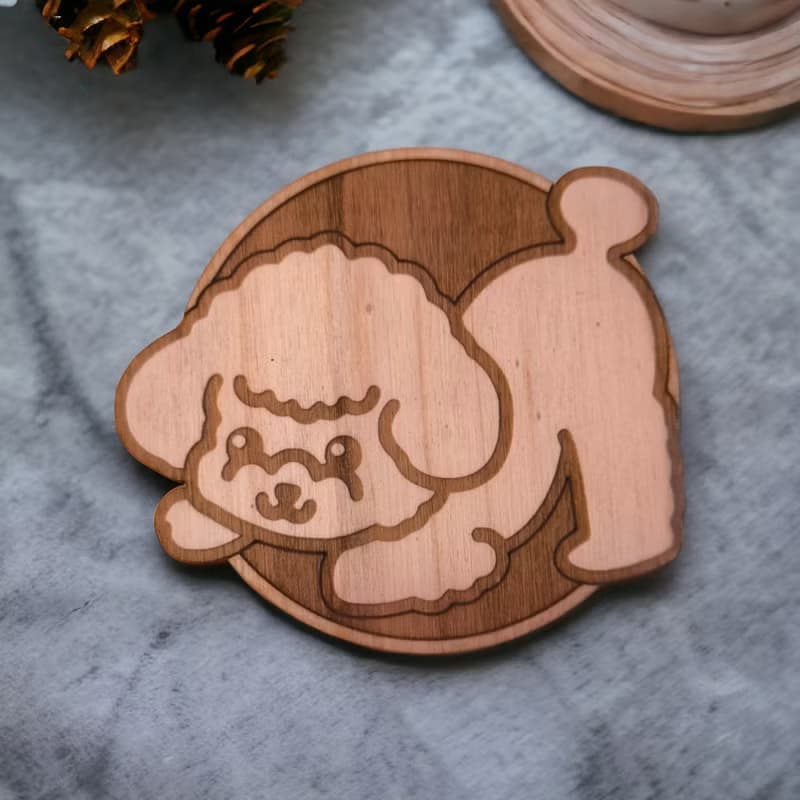 Poodle Wooden Coaster Set – Elegant Poodle Breed Themed Wooden Drink Coasters