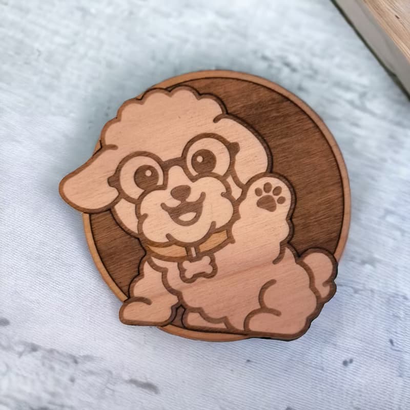 Poodle Wooden Coaster Set – Elegant Poodle Breed Themed Wooden Drink Coasters