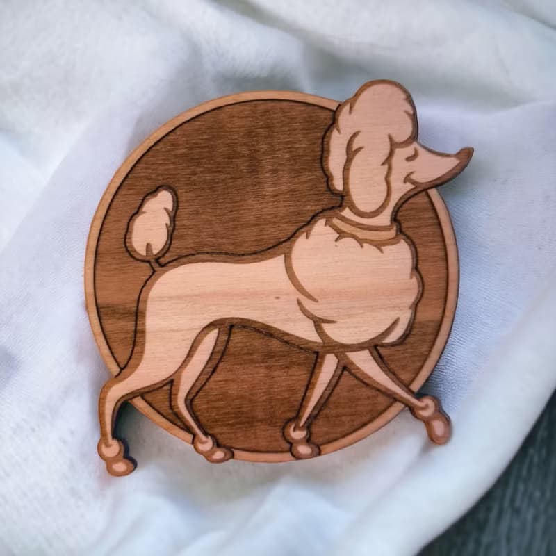 Poodle Wooden Coaster Set – Elegant Poodle Breed Themed Wooden Drink Coasters