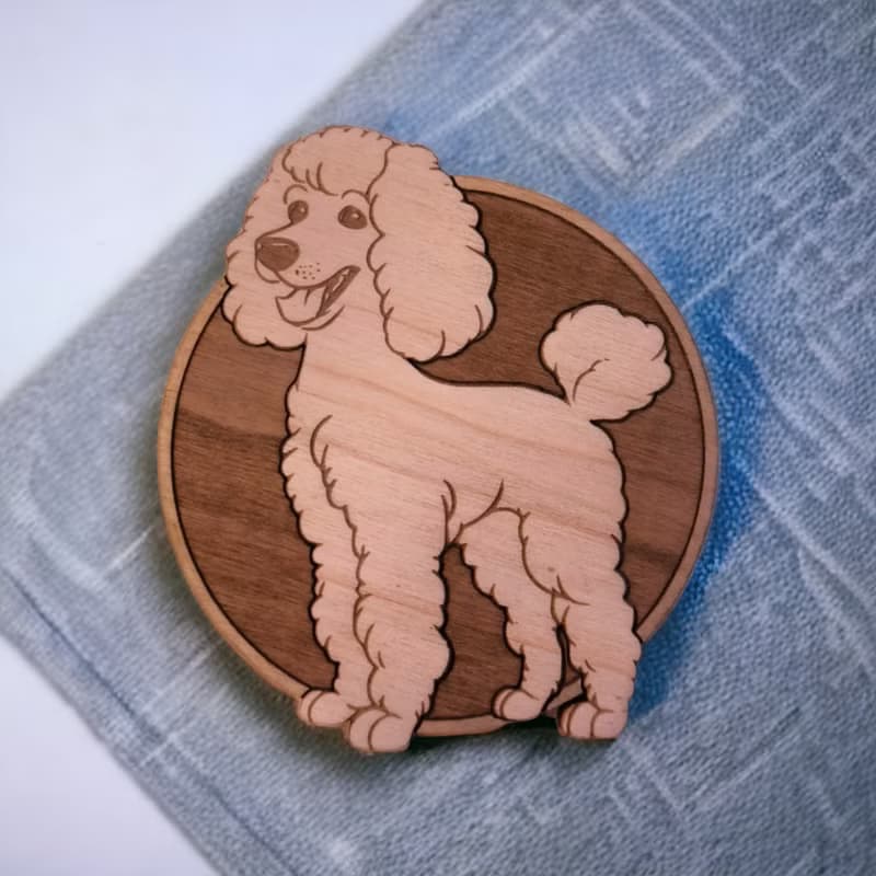 Poodle Wooden Coaster Set – Elegant Poodle Breed Themed Wooden Drink Coasters
