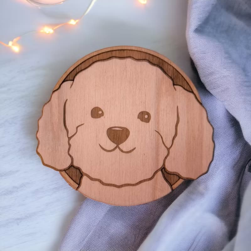 Poodle Wooden Coaster Set – Elegant Poodle Breed Themed Wooden Drink Coasters