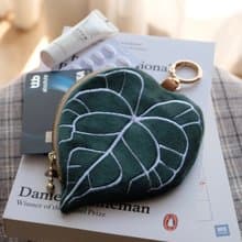 Embroidery soft green Anthurium leaves mini pouch size m