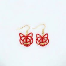 日本和風紅金貓咪水引耳環 手工製作傳統風格飾品