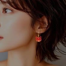 日本和風紅金貓咪水引耳環 手工製作傳統風格飾品