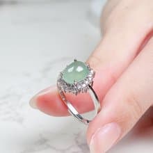 冰綠翡翠蛋面戒指 925銀 | 天然A貨翡翠 | 送禮