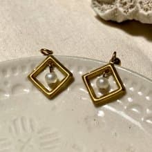 老林雜貨 | 棉珍珠菱形黃銅耳環 (針式 / 夾式)