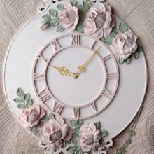 掛鐘 Large Pink wall clock with roses Silent clock for bedroom or girl room Gift