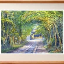 水彩画原画　夏の参道・鎌倉