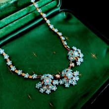 vintage jewelry 古董黃銅藍色琺瑯小雛菊項鍊