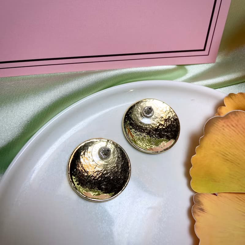 【西洋古董飾品】線條圓琺瑯線拼接條感 灰黑  耳環 耳針