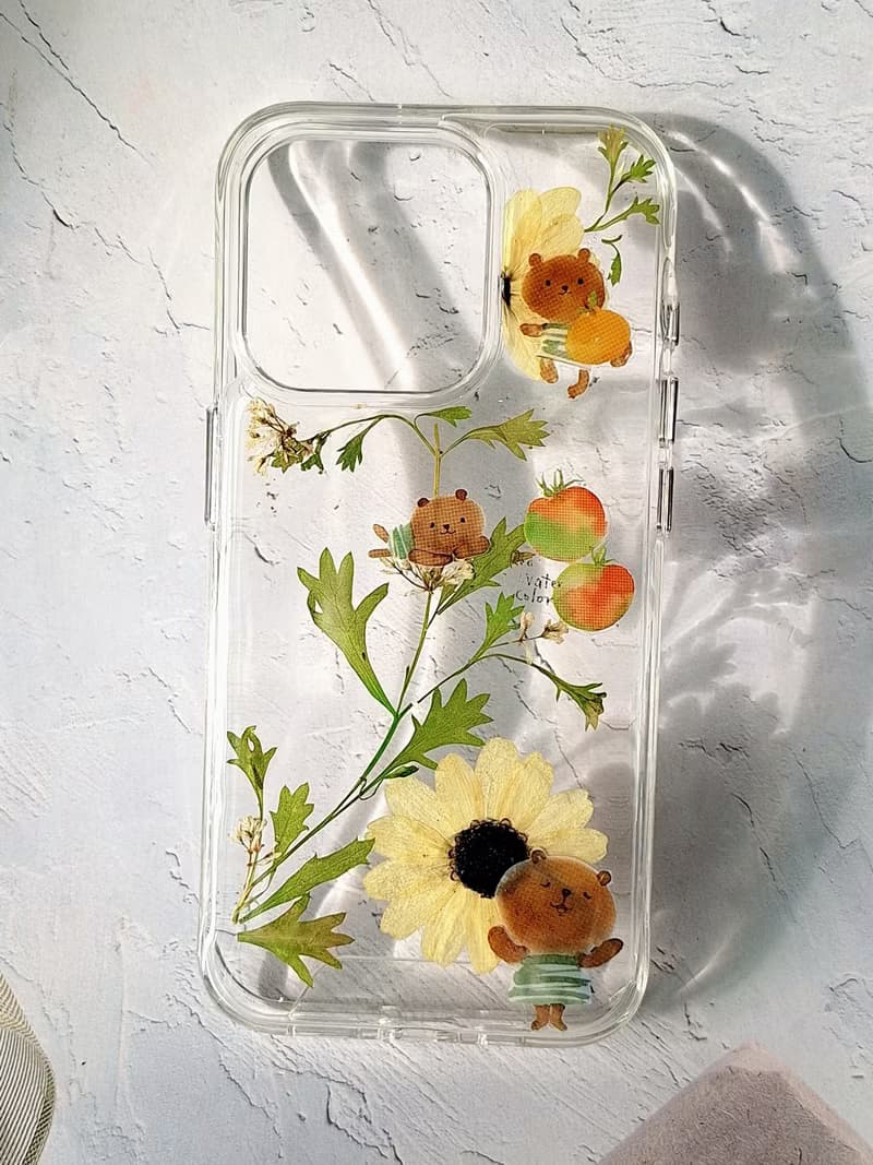 手作押花手機保護殼 | iPhone 15 I love bear