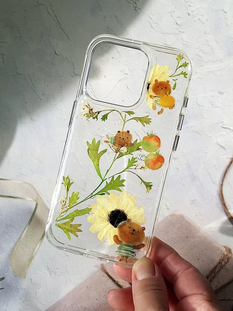 手作押花手機保護殼 | iPhone 15 I love bear