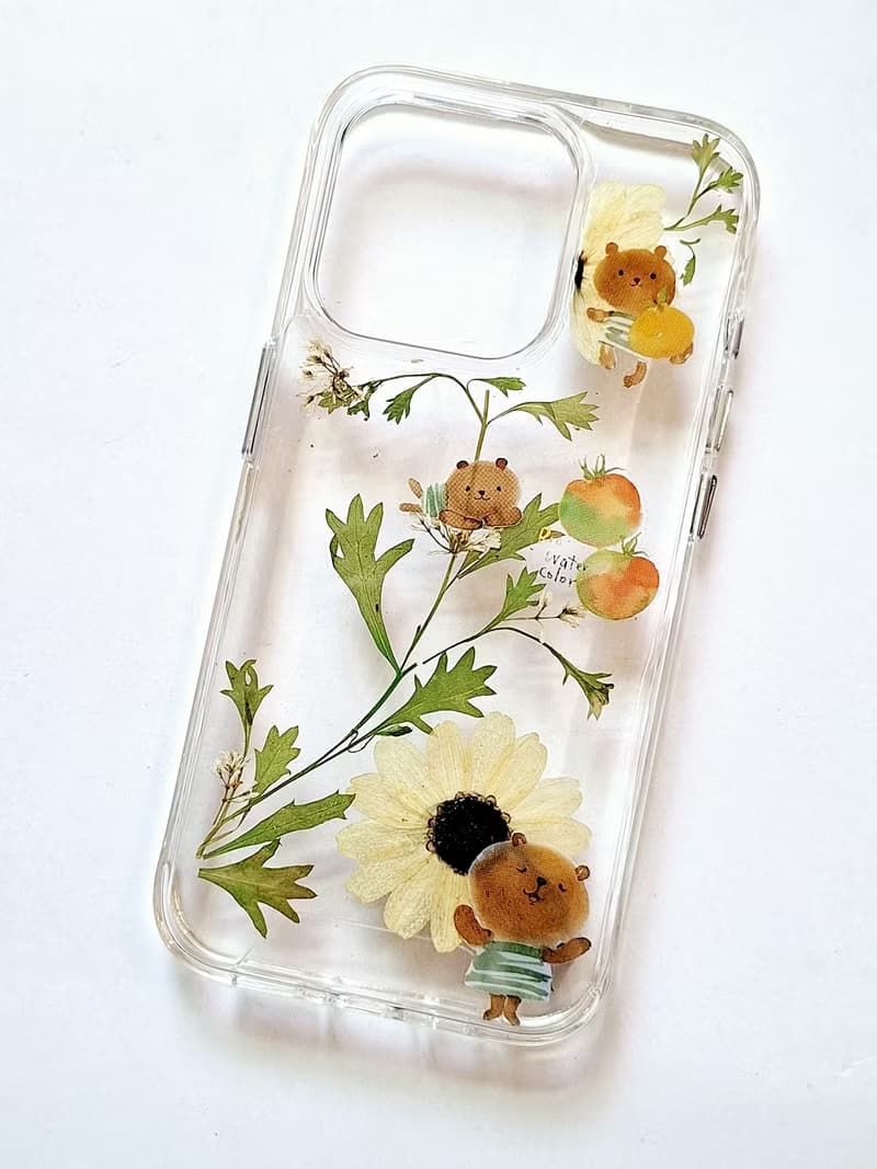手作押花手機保護殼 | iPhone 15 I love bear
