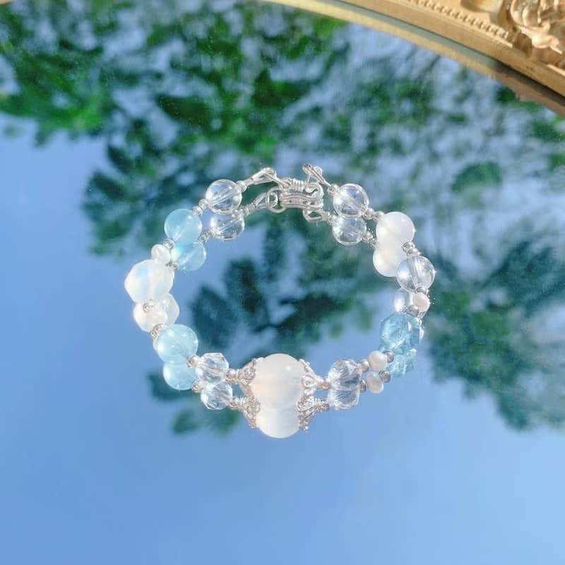925純銀 水晶手鍊 月光石 海藍寶 白水晶 淡水珍珠 手作飾品