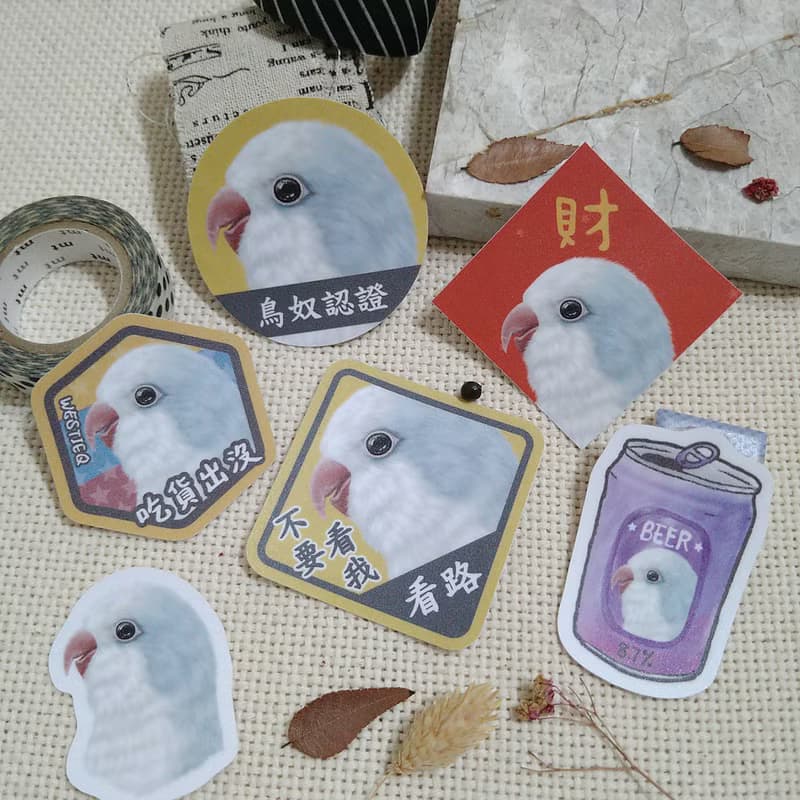 藍絲和尚鸚鵡-春聯-防水貼紙~利是封-揮春-福貼-車貼-行李箱貼